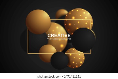 Abstract 3d background with golden and black realistic sphere composition. Luxury, trendy and modern cover design concept. Creative vector illustration template for use element poster and banner