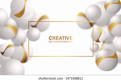 Abstract 3d background with golden strip and white realistic sphere composition. Luxury, trendy and modern cover design concept. Creative vector illustration template for use element poster and banner