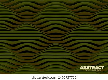 Abstract 3D background with green brown wavy stripes. Modern relief backdrop for cover or poster design.