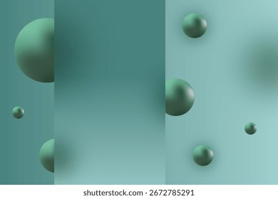 Abstractas fondo 3D con esferas verdes y Elementos de estilo morfismo de vidrio. Eps 10