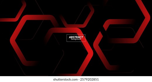 Abstract 3D background with hexagonal pattern. Modern design with simple geometric shapes in red on dark background. Vector Eps10