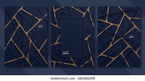 Abstract 3d background with linear deep blue paper shapes