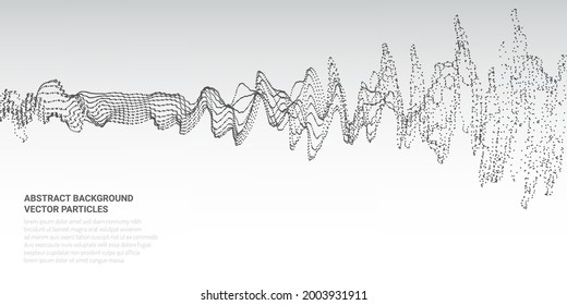 Abstract 3D background with the movement of the flow of particles in virtual reality. Design web sites, banners, packaging on the theme of science and computer games. Vector illustration.