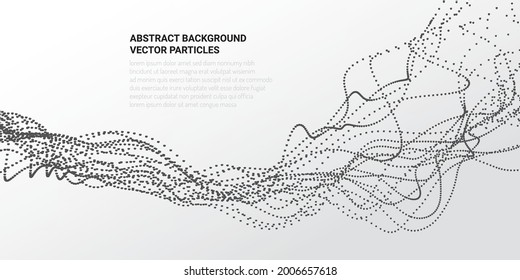 Abstract 3D background with the movement of the flow of particles in virtual reality. Design web sites, banners, packaging on the theme of science and computer games. Vector illustration.