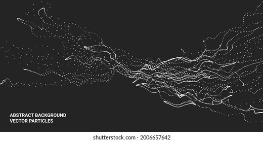 Resumen del fondo 3D con el movimiento del flujo de partículas en realidad virtual. Diseñar sitios web, carteles, empaquetar sobre el tema de la ciencia y los juegos de computadora. Ilustración vectorial.