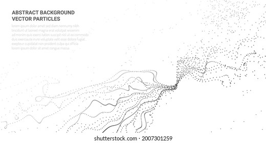 Abstract 3D background with the movement of the flow of particles in virtual reality. Design web sites, banners, packaging on the theme of science and computer games. Vector illustration.