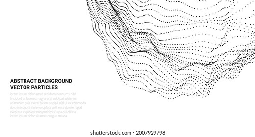 Abstract 3D background with the movement of the flow of particles in virtual reality. Design web sites, banners, packaging on the theme of science and computer games. Vector illustration.