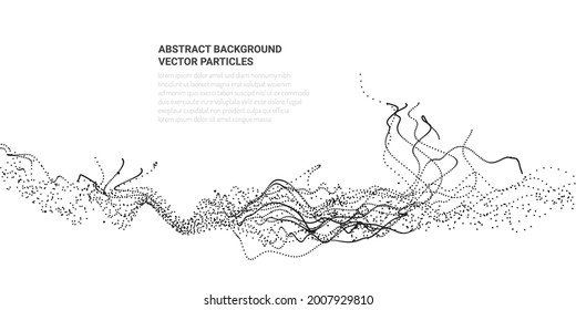 Abstract 3D background with the movement of the flow of particles in virtual reality. Design web sites, banners, packaging on the theme of science and computer games. Vector illustration.