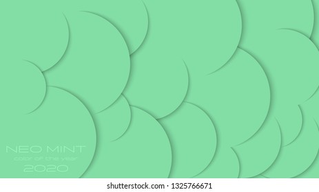 Abstract 3d background with neo mint paper layers. Neo Mint color of the Year 2020 inscription. Vector geometric illustration. Graphic design element.