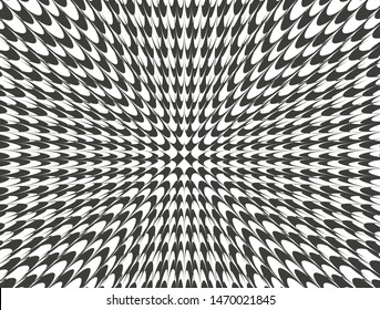 Abstract 3d background with optical illusion wave. Black and white horizontal lines with wavy distortion effect for prints, web pages, template, posters, monochrome backgrounds and pattern 