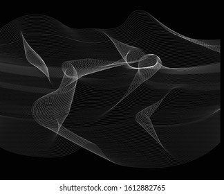  Abstract 3d background with optical illusion wave. Black and white horizontal lines with wavy distortion effect for prints, web pages, template, posters, monochrome backgrounds and pattern