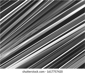 Abstract 3d background with optical illusion wave. Black and white horizontal lines with wavy distortion effect for prints, web pages, template, posters, monochrome backgrounds and pattern