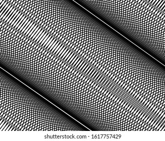Abstract 3d background with optical illusion wave. Black and white horizontal lines with wavy distortion effect for prints, web pages, template, posters, monochrome backgrounds and pattern