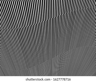 Abstract 3d background with optical illusion wave. Black and white horizontal lines with wavy distortion effect for prints, web pages, template, posters, monochrome backgrounds and pattern