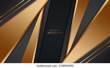 Abstract 3d background paper layers. Vector geometric illustration of carbon sliced shapes textured with golden glittering lines. Graphic design element. Elegant decoration