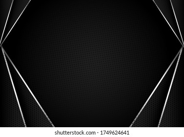 Abstract 3d background paper layers. Vector geometric illustration of carbon sliced shapes textured with golden glittering lines. Graphic design element. Elegant decoration