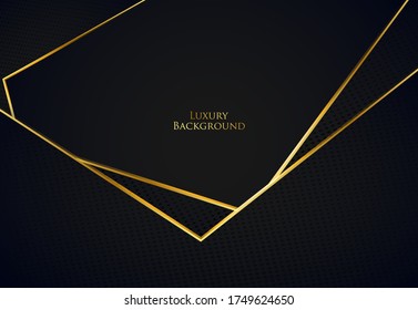 Abstract 3d background paper layers. Vector geometric illustration of carbon sliced shapes textured with golden glittering lines. Graphic design element. Elegant decoration