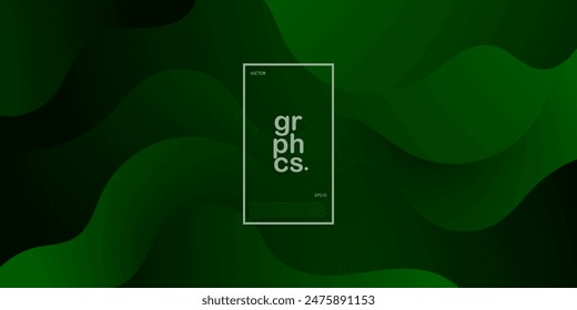 Abstract 3d background papercut with dark green color background. Liquid gradient color on background. Geometric wavy shapes pattern. Eps10 vector