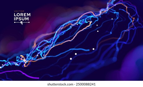 Abstract 3D Background Particles Design. Geometric 3D Modern Technology Background. Vector Illustration. Neural Network Connections Data Flow Colorful Lines Tech Backdrop.
