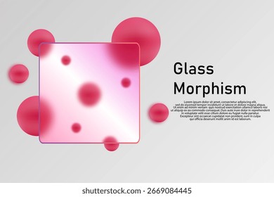 Abstrakter 3D-Hintergrund mit rosafarbenen Kugeln und Glasmorphismus. EPS 10