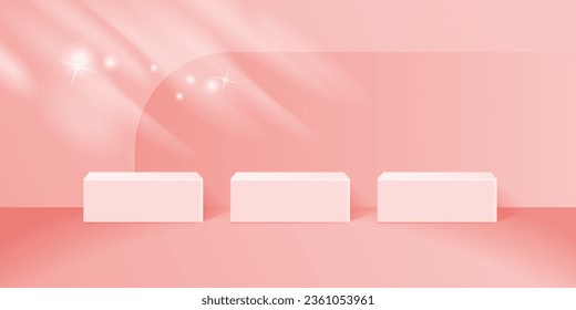 abstract 3D background with podium. cube scene with leaf shadow. scene products display. Vector geometric forms.