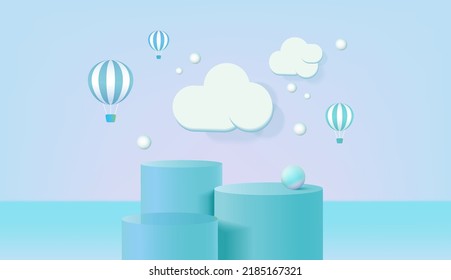 Abstract 3D background with realistic cylinder pedestal podium. Minimal scene mockup products, Stage showcase, Promotion display. Vector geometric forms.