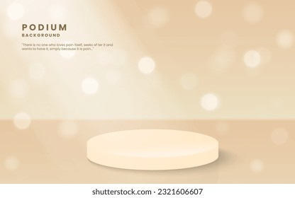 Resumen de fondo 3D, podio peatonal del cilindro de desnudo realista. Escena mínima y de bokeh en la pared para la visualización de productos de simulación. Mostrador de escenario redondo. Vector de ilustración 10 eps.