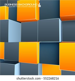 Abstract 3d background in realistic style with wall of different shades orange and grey cubes vector illustration 