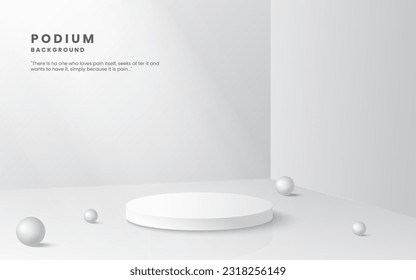 Abstract 3D background, Realistic white and gray cylinder pedestal podium. Minimal wall scene for mockup product display. Vector geometric forms. Round stage showcase. Illustration vector 10 eps.