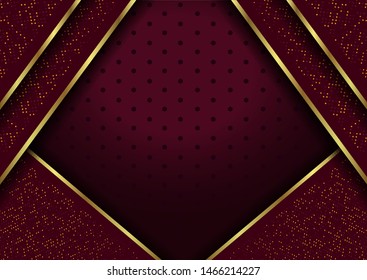 Abstract 3d background with red layers. Vector geometric illustration of carbon sliced shapes textured with glittering dots. Graphic design element. Elegant decoration