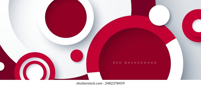 Abstract 3d background red and white circles shape composition design vector