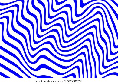 Abstract 3d background vector design with distorted lines. Movement illusion with optical distortion effect. Illustration with blue, white colors.