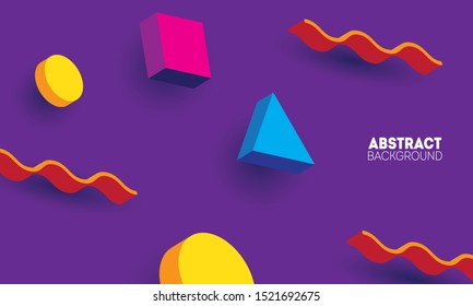 Abstract 3d background with vector geometric shapes. Trendy graphic elements on bright backdrop
