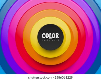 Abstract 3D background with vibrant circular layers, gradient color, and glossy effect. Vector modern design template for web design, presentations, marketing, social media, advertising. Black center