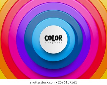 Abstract 3D background with vibrant circular layers, gradient color, and glossy effect. Vector modern design template for web design, presentations, marketing, social media, advertising. White center