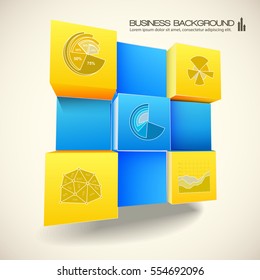 Abstract 3d background for web design with blue and yellow elements of infographics in cubes shape vector illustration 