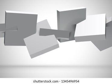 Abstract 3D background with white cubes crossing in motion