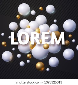 Abstract 3D Background with White and Gold Spheres. Science Design. Structure Template.