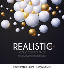 Abstract 3D Background with White and Gold Spheres. Science Design. Structure Template.