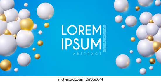 Abstract 3D background with white and gold spheres, Realistic structure.