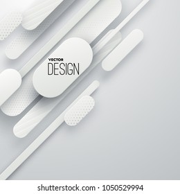 Abstract 3d background. White linear paper shapes. Vector geometric illustration. Graphic material design element. Advertising sign. Minimal design. Sliced decoration