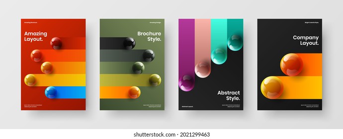 Abstract 3D balls banner concept composition. Premium placard A4 design vector layout bundle.