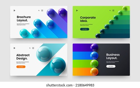 Abstract 3D balls cover illustration collection. Multicolored web banner vector design layout bundle.