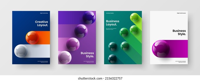Abstract 3D balls cover template set. Simple corporate identity design vector concept collection.