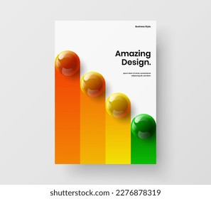 Abstract 3D balls magazine cover layout. Minimalistic brochure vector design template.