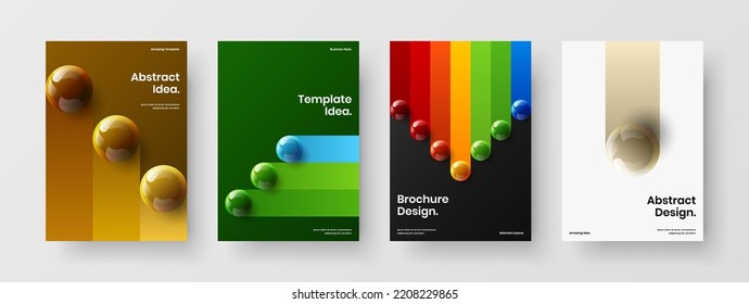 Abstract 3D balls pamphlet layout bundle. Colorful company brochure vector design concept set.