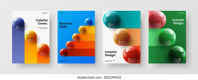 Abstract 3D balls poster layout composition. Vivid journal cover design vector template collection.