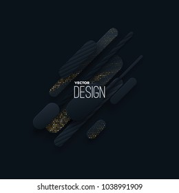 Abstract 3d banner with linear paper shapes. Vector geometric illustration. Graphic design element. Advertising sign background. Minimal design. Sliced decoration textured with golden halftone effect