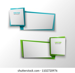 Abstract 3d banner set. Place for your text shape. Rectangle form two advertising banner poster. Flat paper banner image. Advertising design shape. label ribbon tag. Two straight arrow ribbon banner