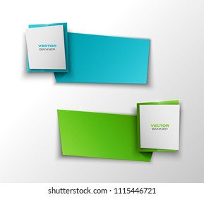 Abstract 3d banner set. Place for your text shape. Rectangle form two advertising banner poster. Flat paper banner image. Advertising design shape. label ribbon tag. Two straight arrow ribbon banner